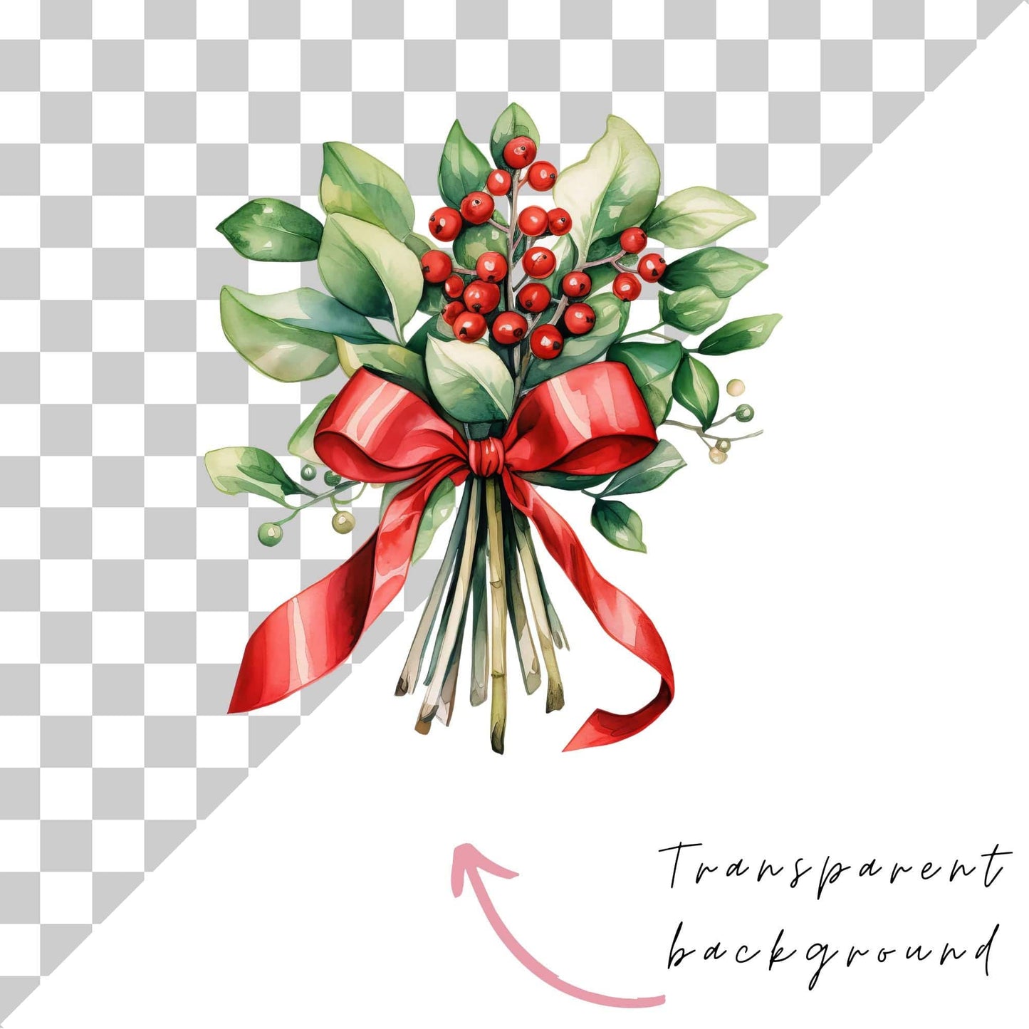 Watercolor Christmas Mistletoe Clipart Single