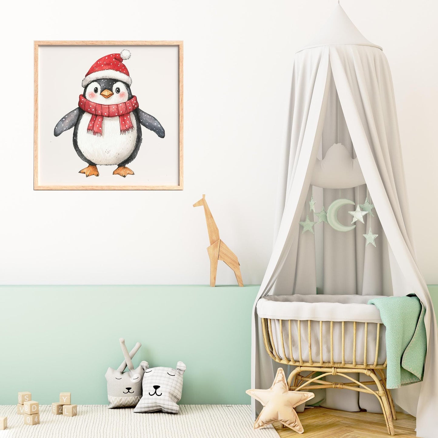 Watercolor Christmas Penguin Clipart