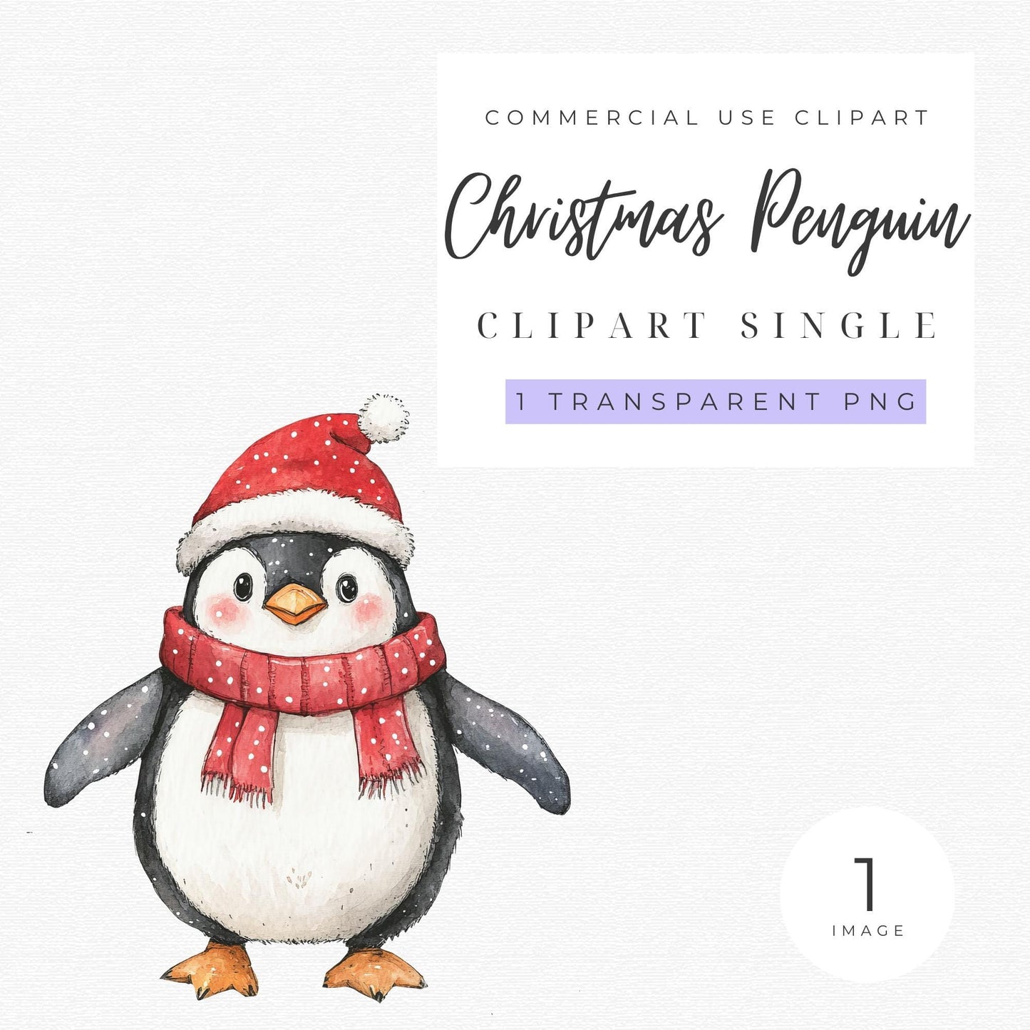 Watercolor Christmas Penguin Clipart