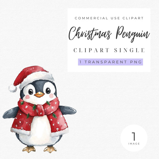 Watercolor Christmas Penguin Clipart