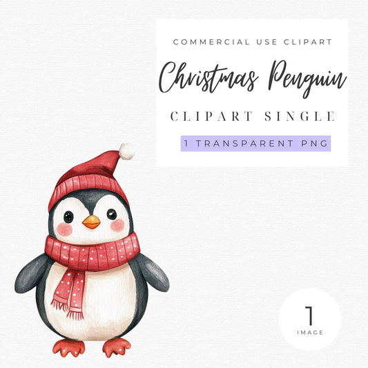 Watercolor Christmas Penguin Clipart