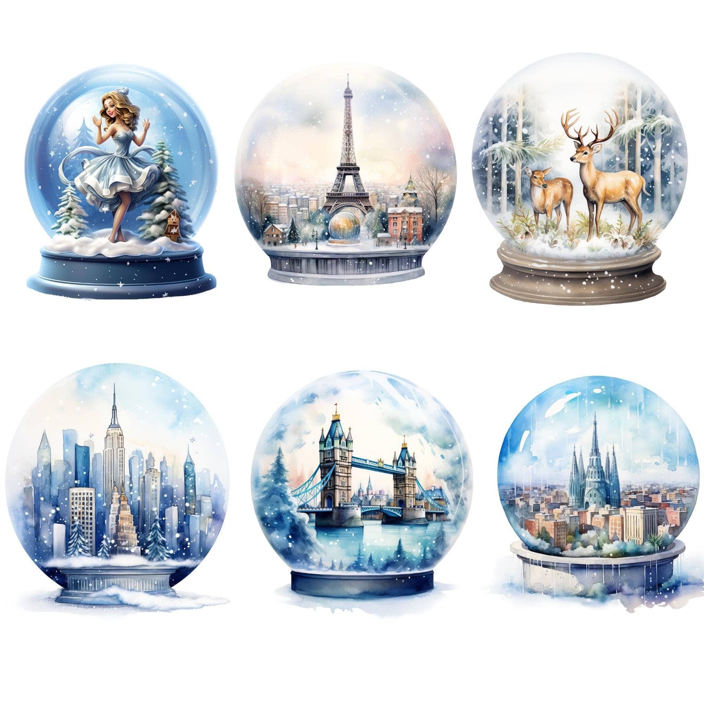 Watercolor Christmas Snowglobe Clipart