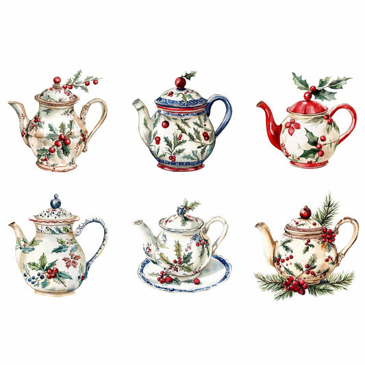Watercolor Christmas Teapot Clipart