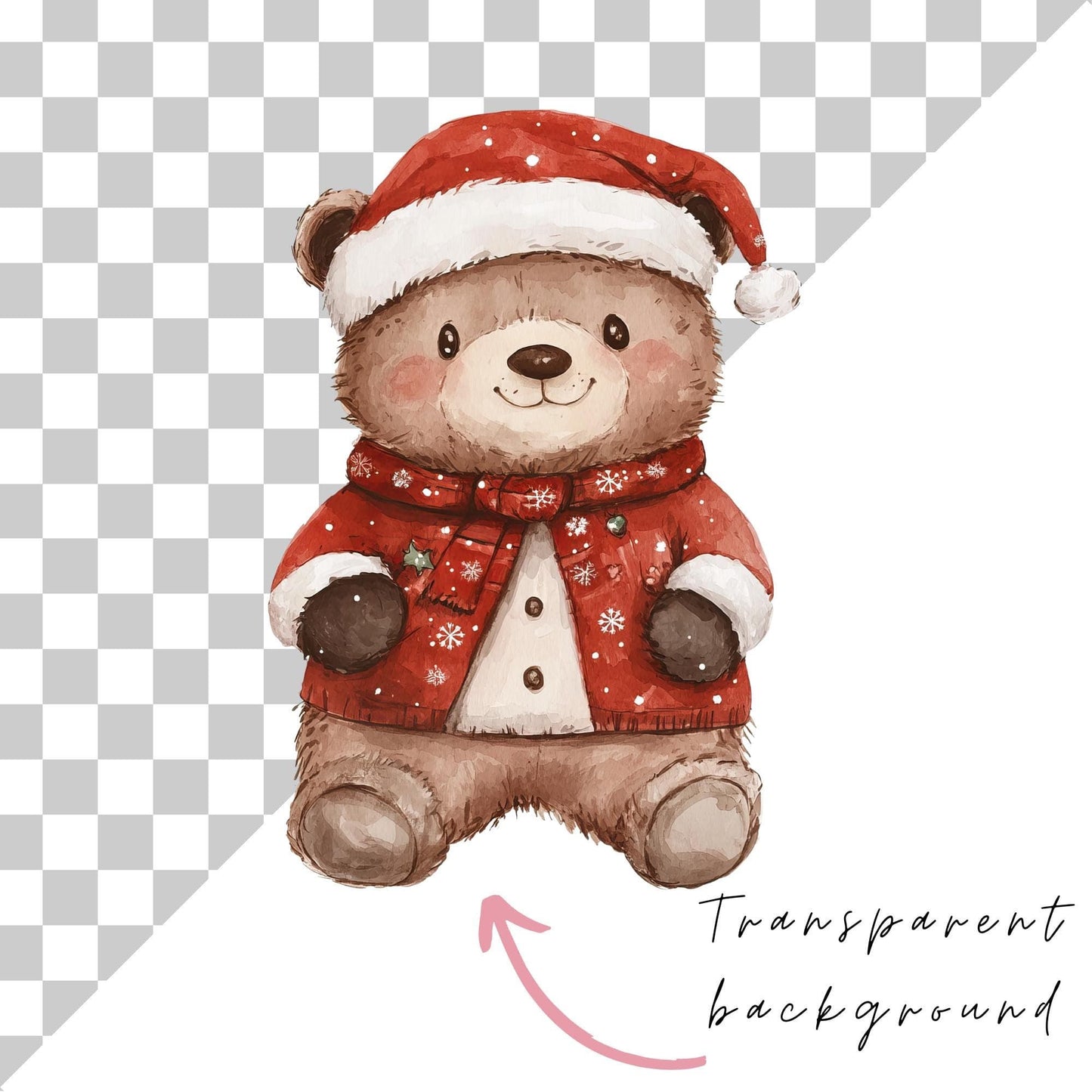 Watercolor Christmas Teddy Bear Clipart