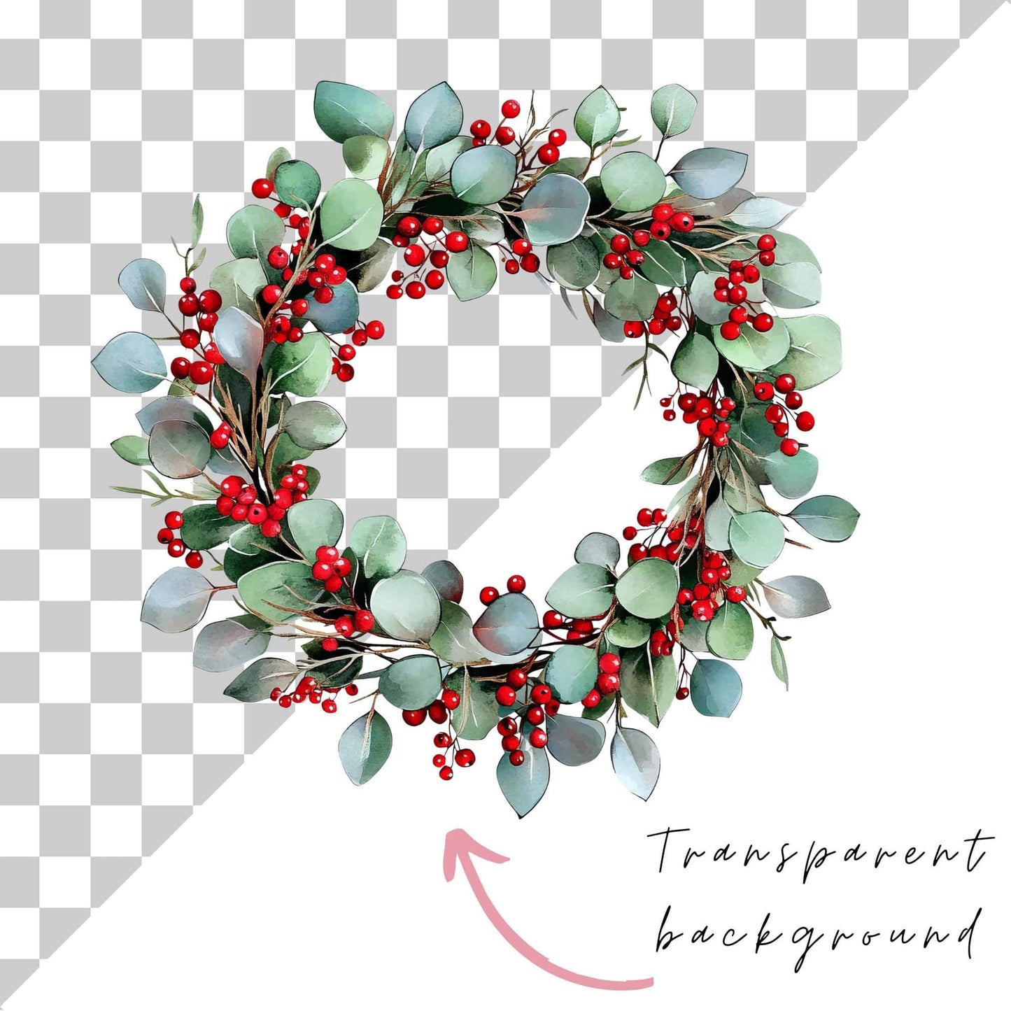 Watercolor Christmas Wreath Clipart