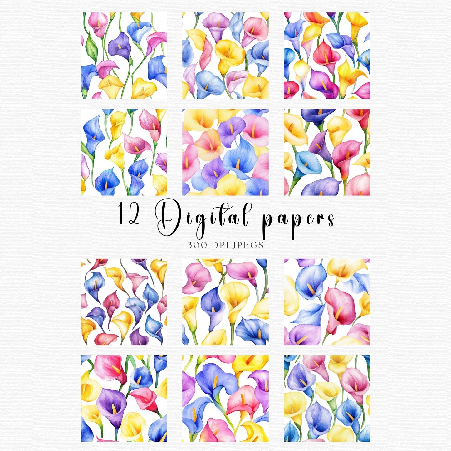 Watercolor Colorful Calla Lily Digital Papers