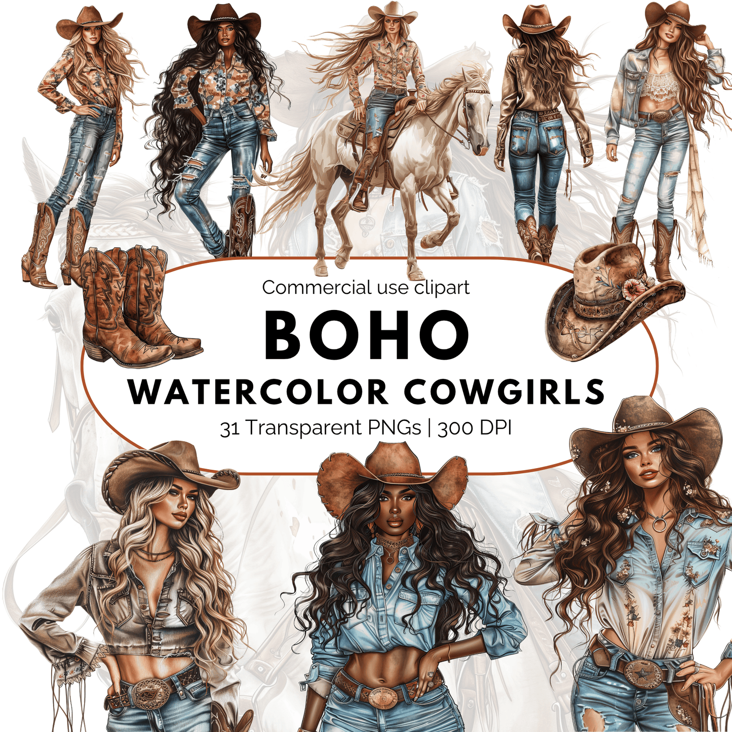 Watercolor Cowgirl Clipart