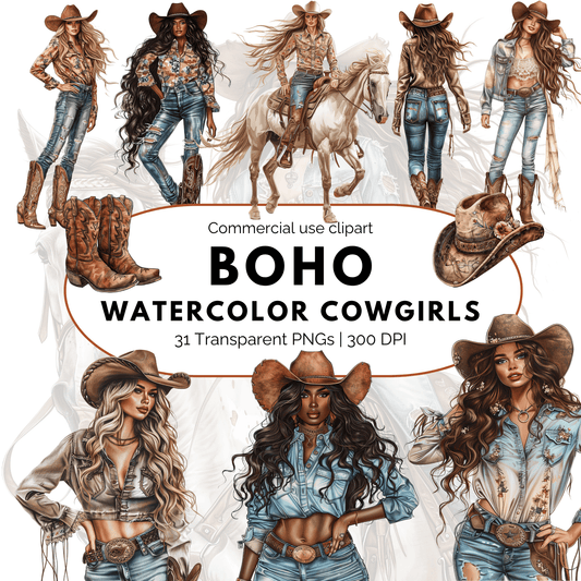 Watercolor Cowgirl Clipart