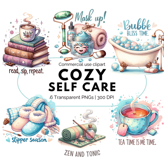 Watercolor Cozy Self Care Clipart