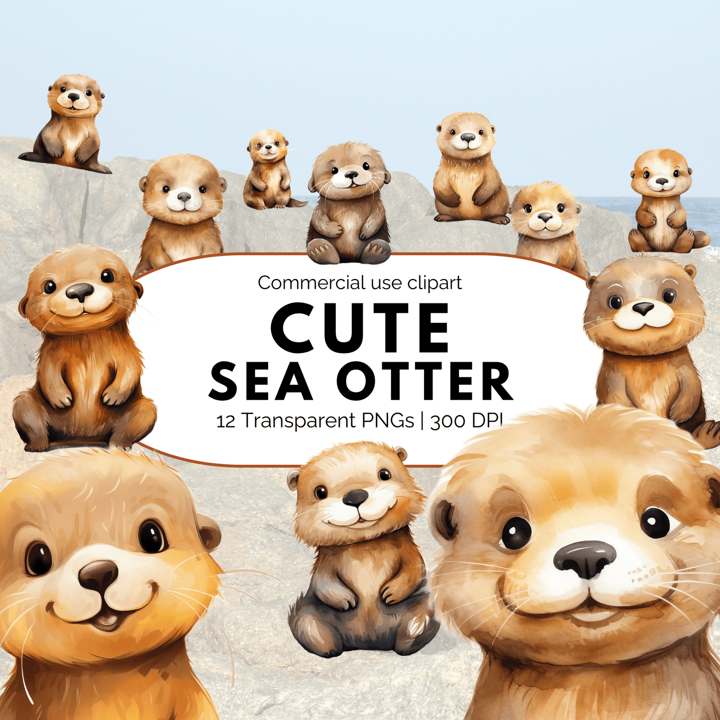 Watercolor Cute Baby Sea Otter Clipart
