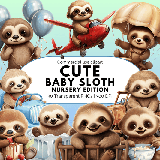 Watercolor Cute Baby Sloth