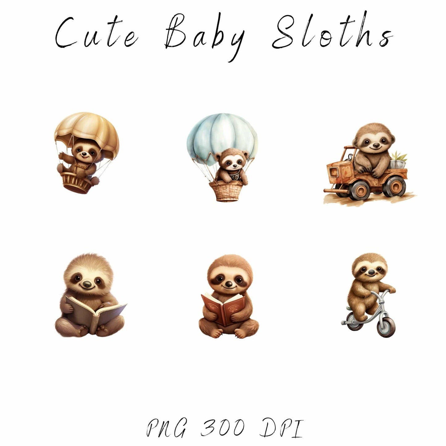 Watercolor Cute Baby Sloth