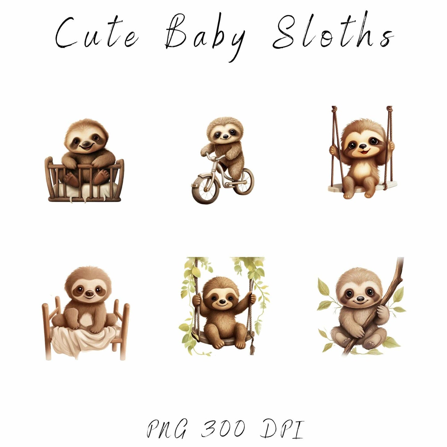 Watercolor Cute Baby Sloth