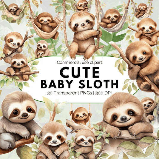 Watercolor Cute Baby Sloth