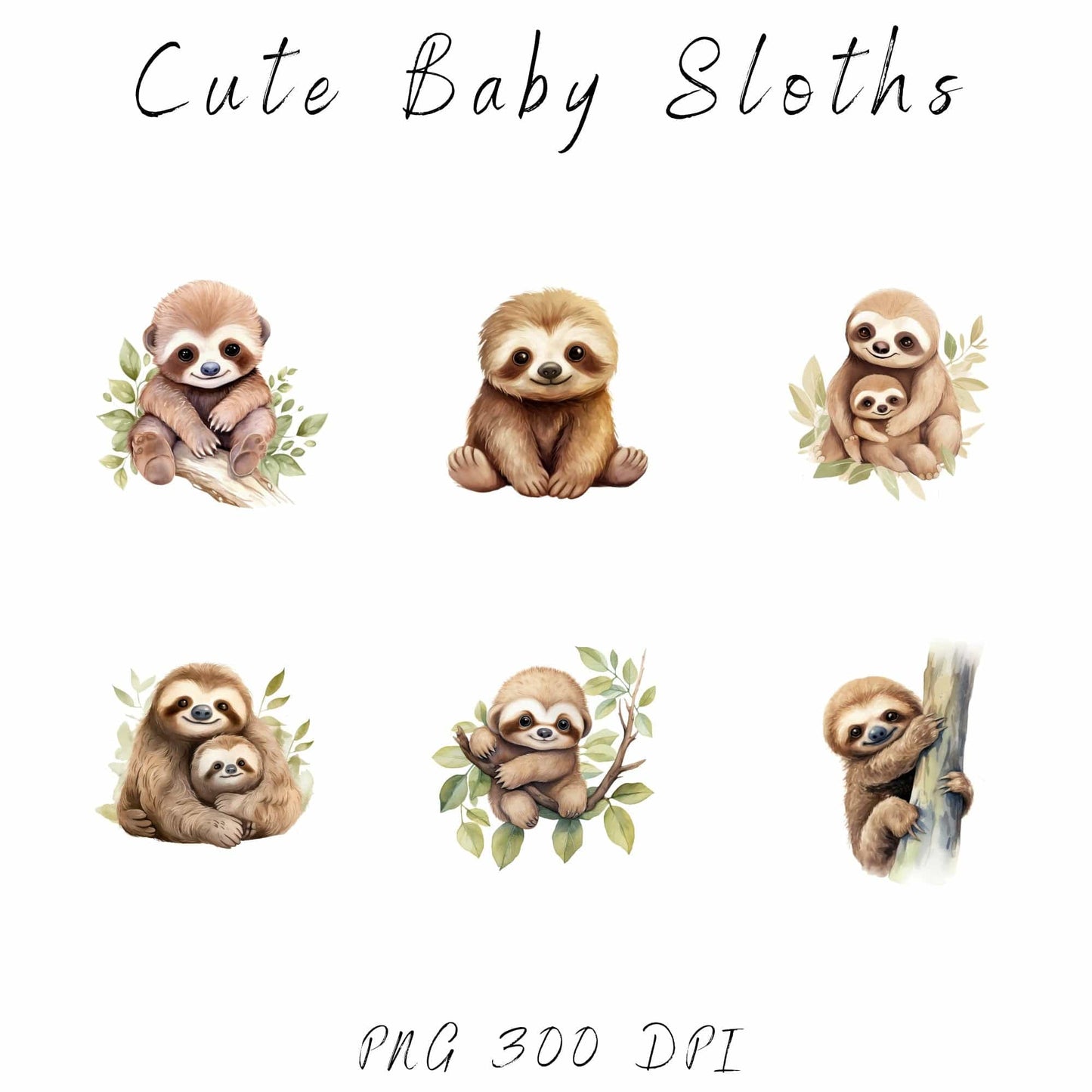 Watercolor Cute Baby Sloth