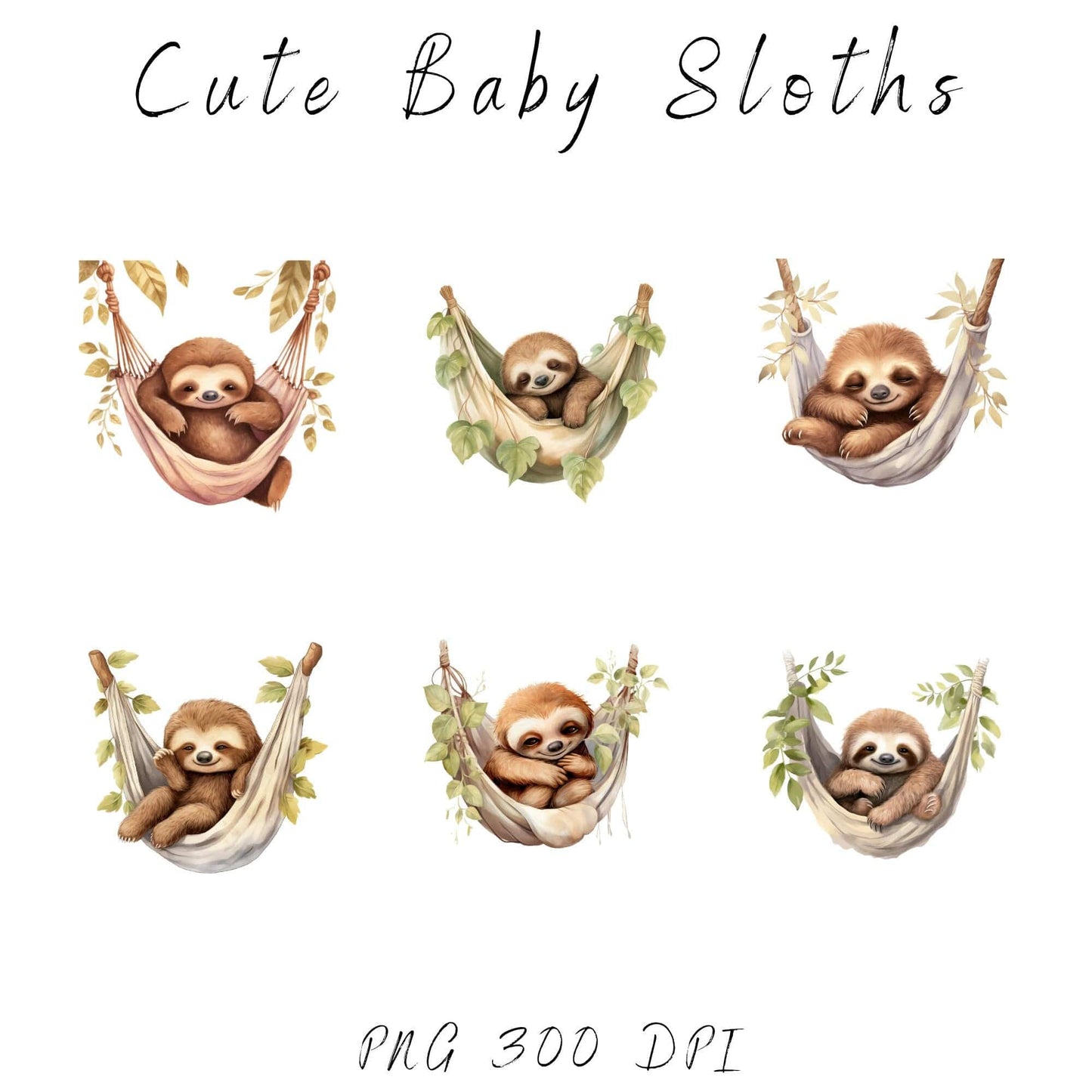 Watercolor Cute Baby Sloth