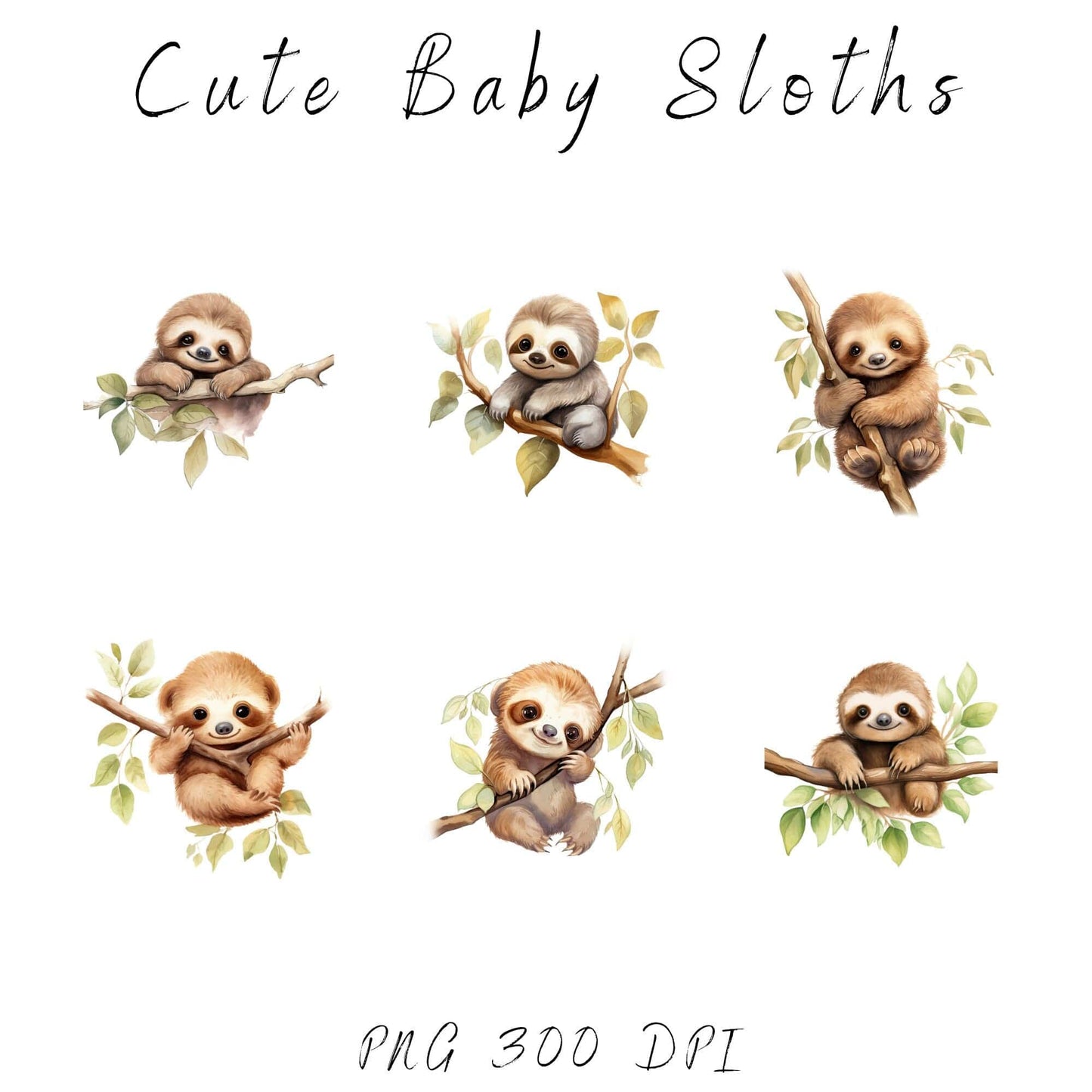Watercolor Cute Baby Sloth
