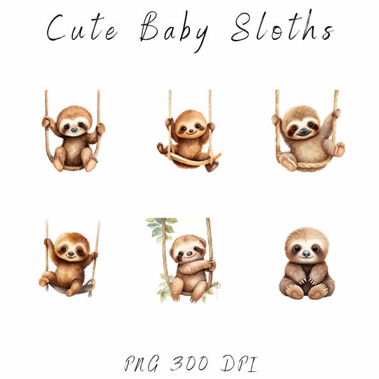 Watercolor Cute Baby Sloth
