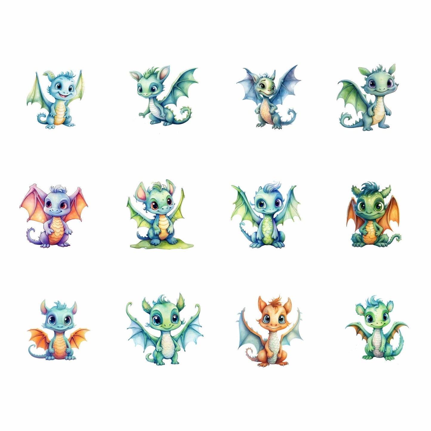 Watercolor Cute Dragon Clipart