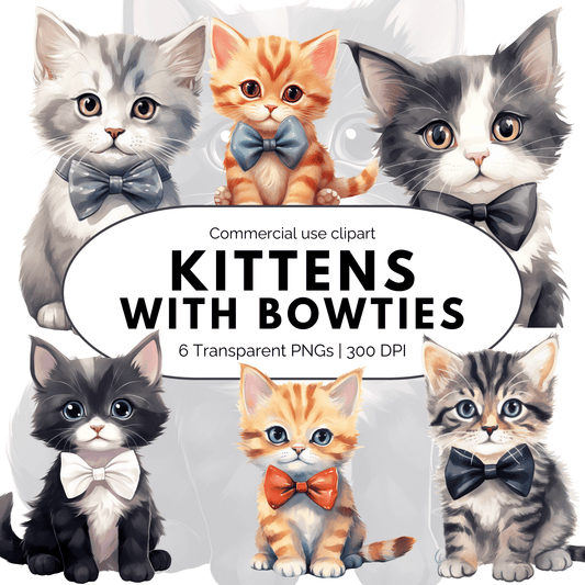 Watercolor Cute Kittens with Bow Ties Clipart