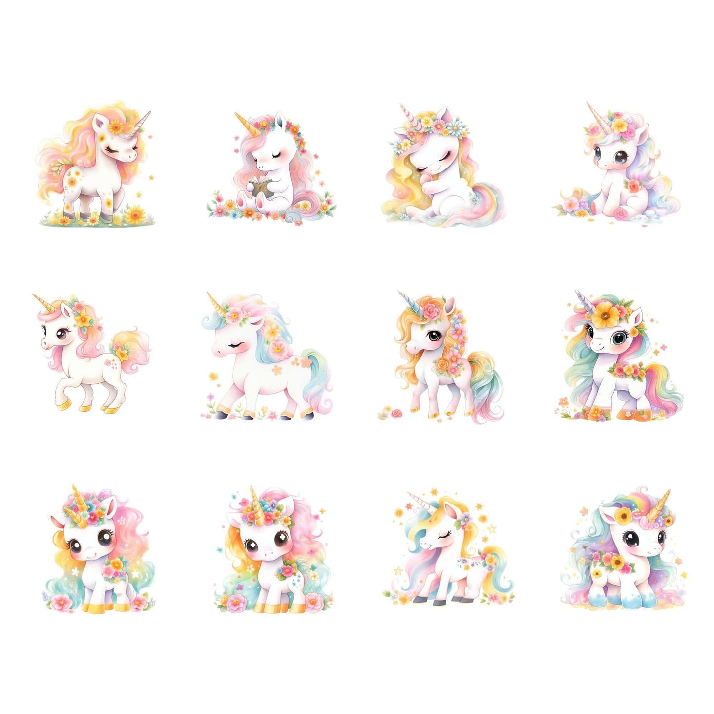Watercolor Cute Pastel Unicorn Clipart