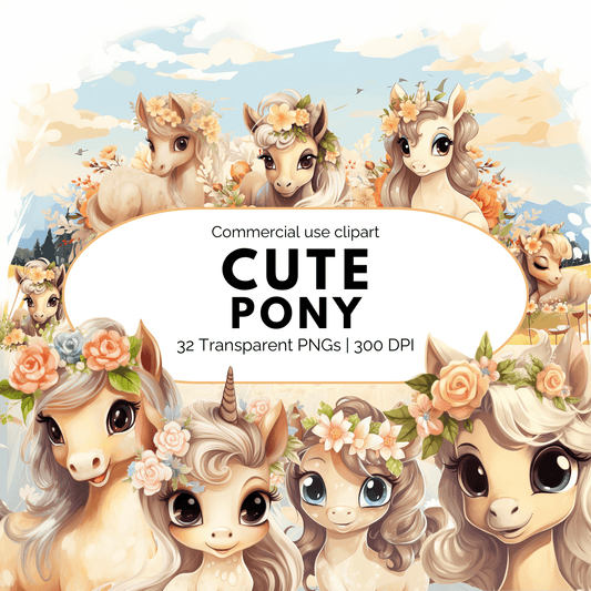 Watercolor Cute Pony Clipart