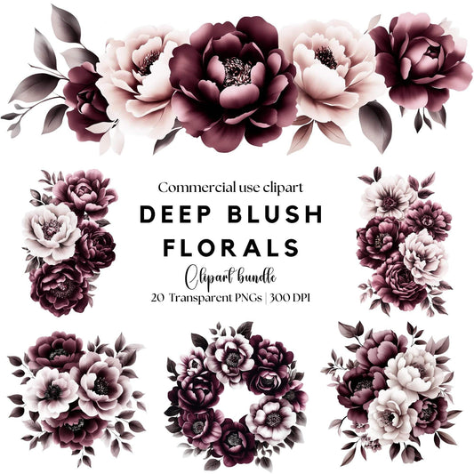 Watercolor Deep Blush Pink Floral clipart