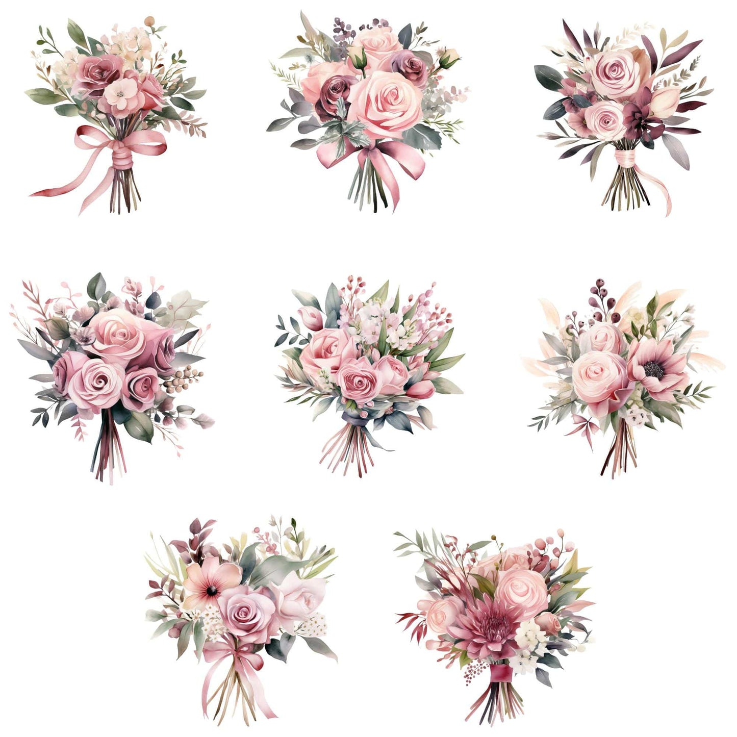 Watercolor Dusty Pink Floral Clipart
