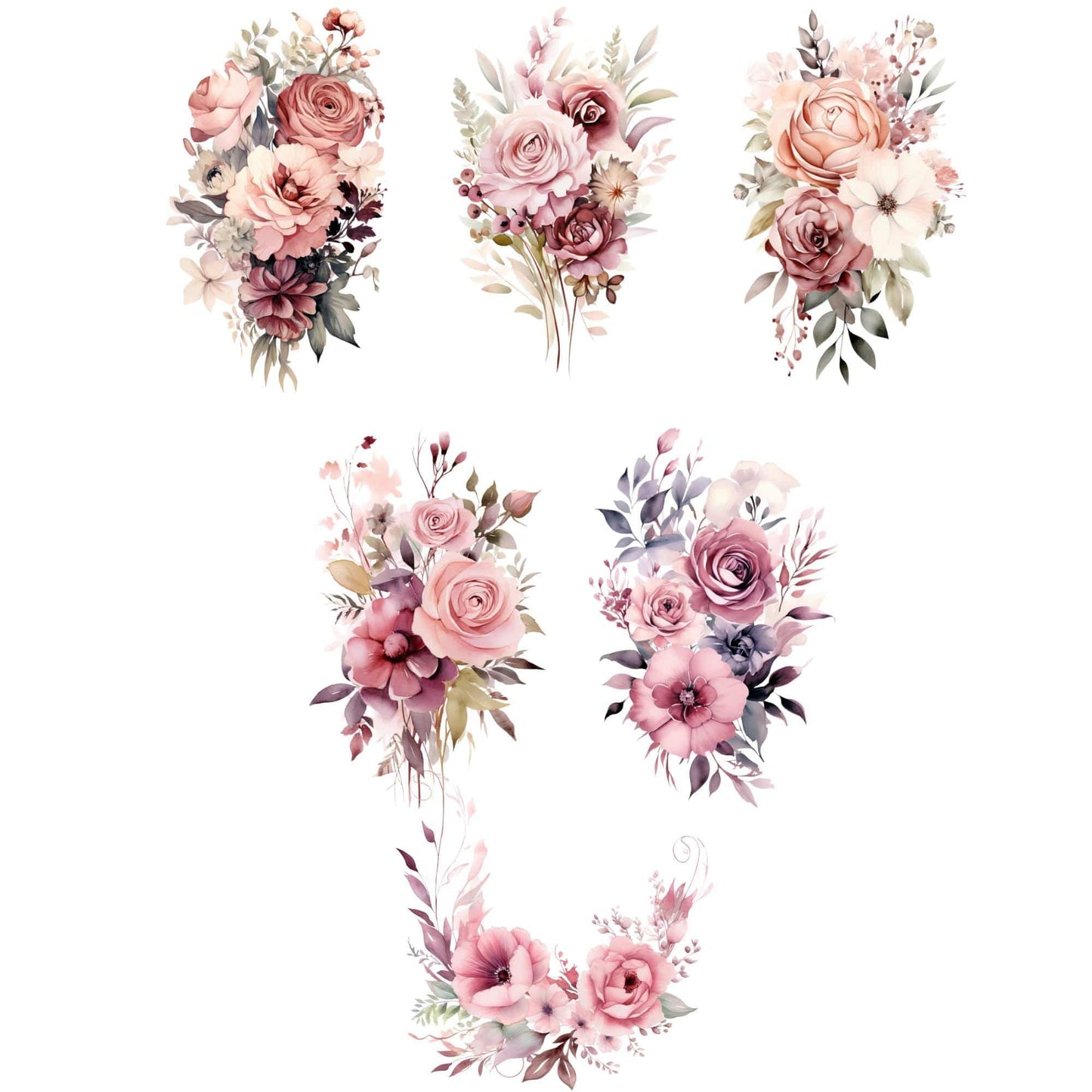 Watercolor Dusty Pink Floral Clipart