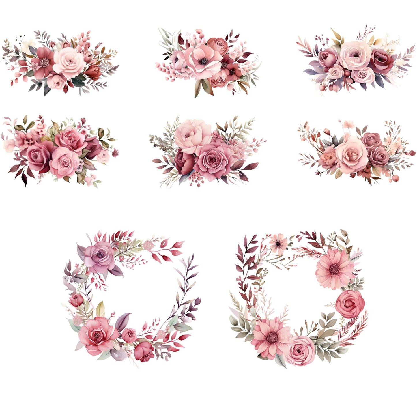 Watercolor Dusty Pink Floral Clipart