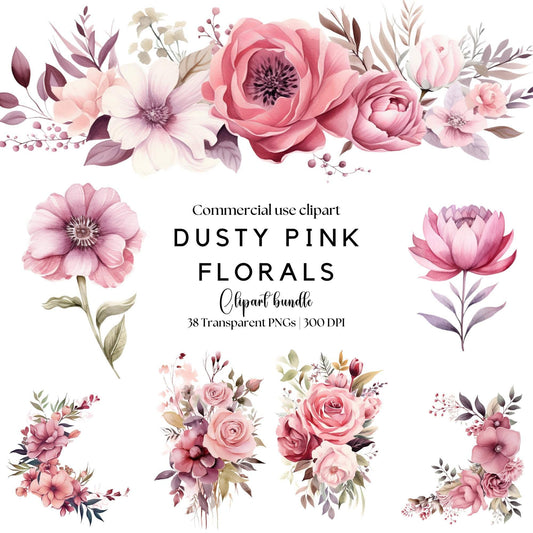 Watercolor Dusty Pink Floral Clipart