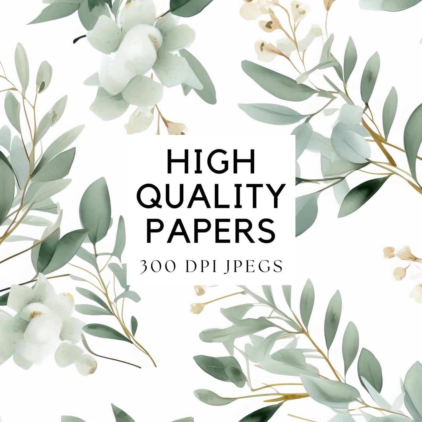 Watercolor Eucalyptus Leaves Digital Papers