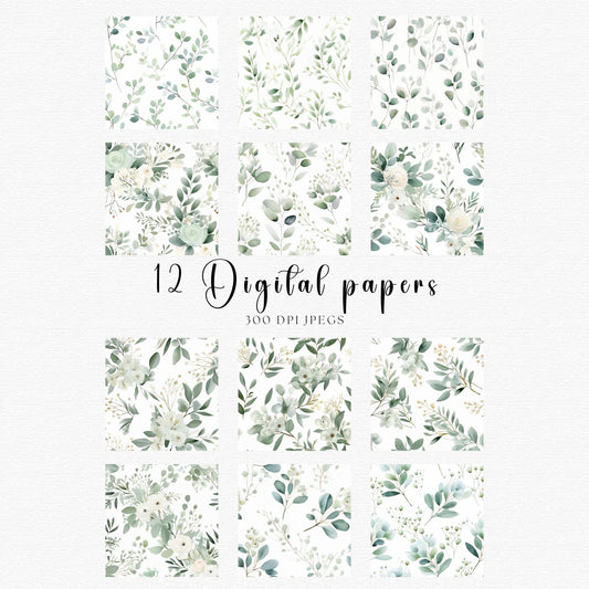 Watercolor Eucalyptus Leaves Digital Papers