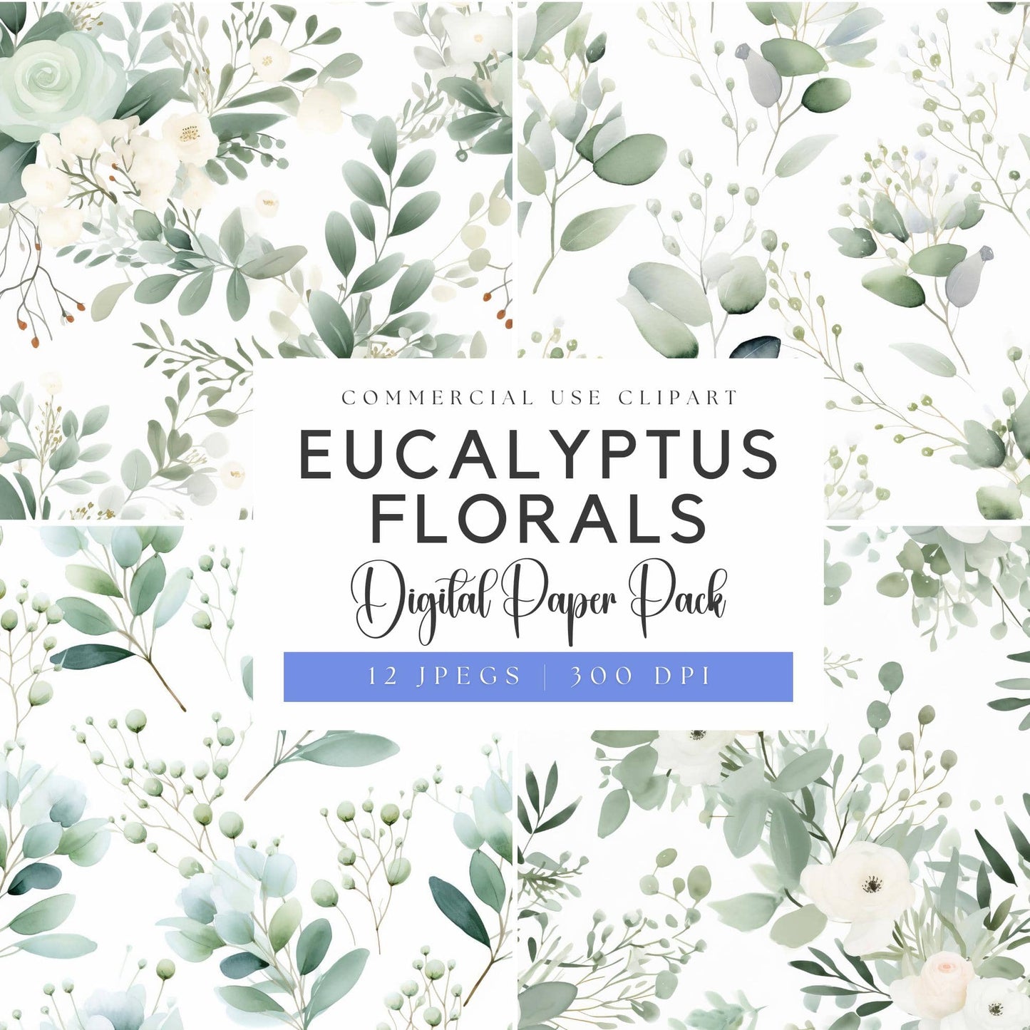 Watercolor Eucalyptus Leaves Digital Papers