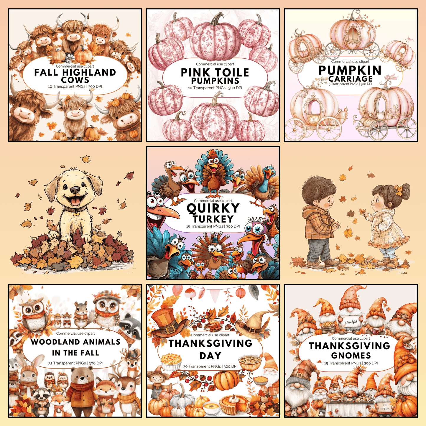 Watercolor Fall and Halloween Clipart Mega Bundle