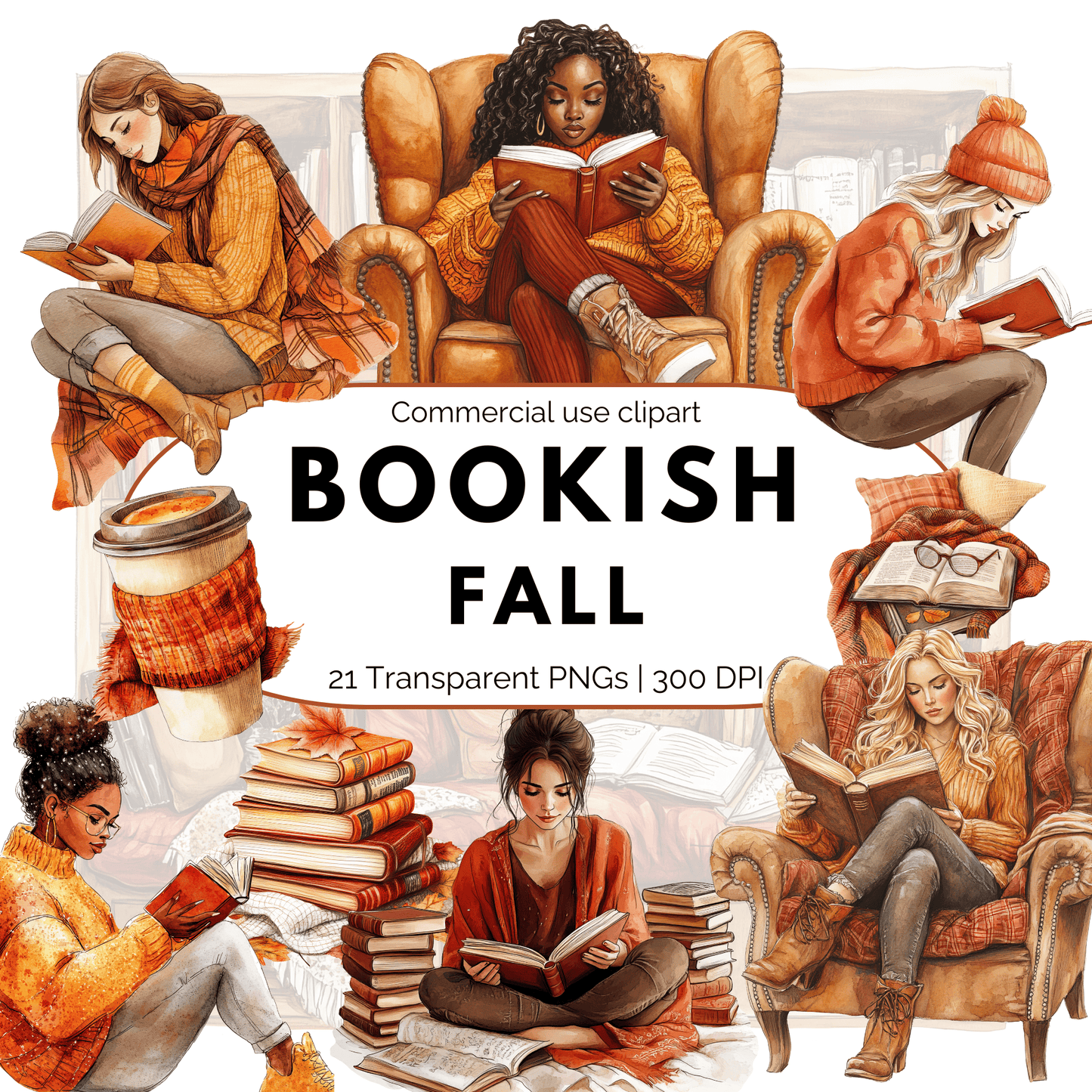 Watercolor Fall Bookish Clipart