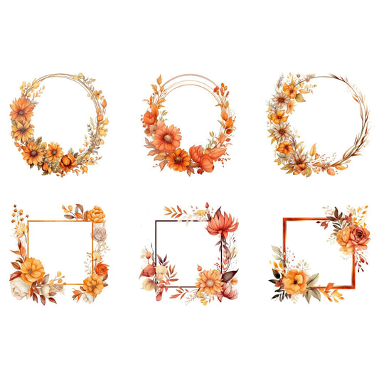 Watercolor Fall Floral Frame Clipart