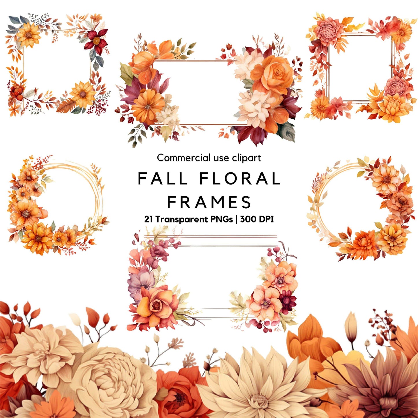 Watercolor Fall Floral Frame Clipart