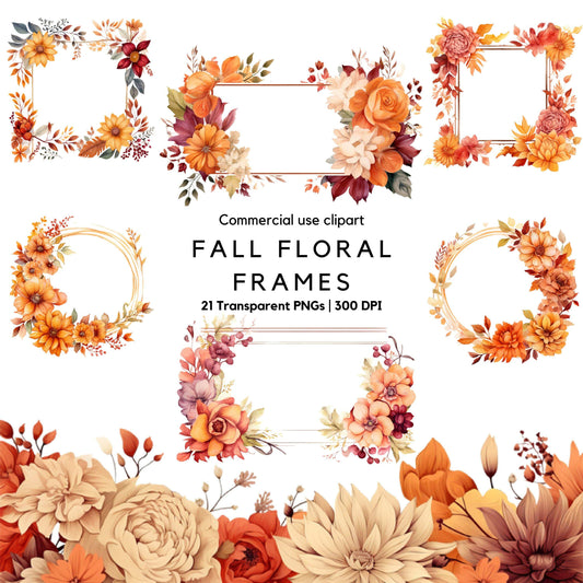 Watercolor Fall Floral Frame Clipart
