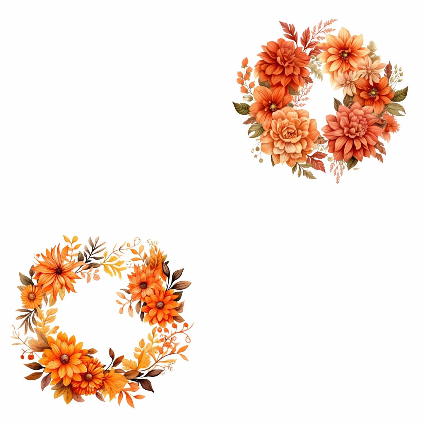 Watercolor Fall Floral Wreath Clipart