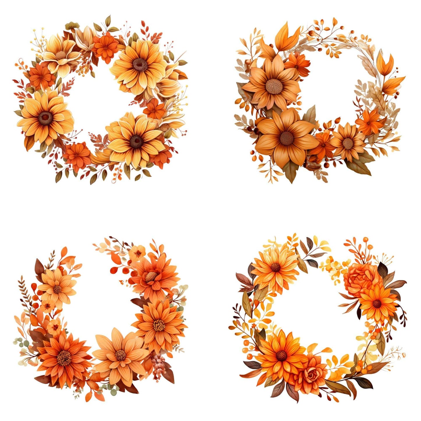 Watercolor Fall Floral Wreath Clipart