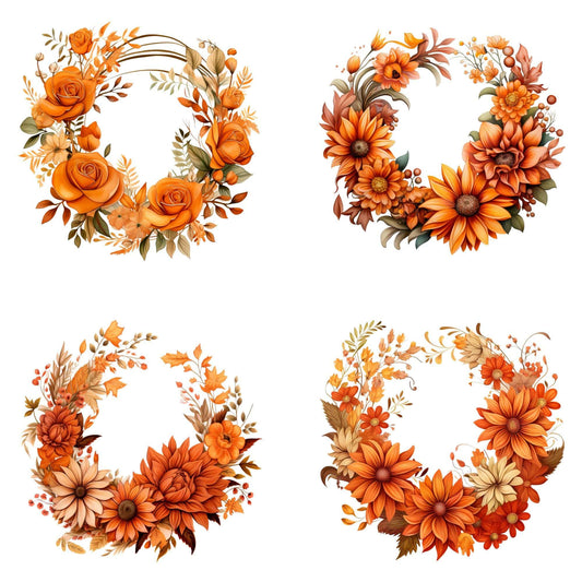 Watercolor Fall Floral Wreath Clipart
