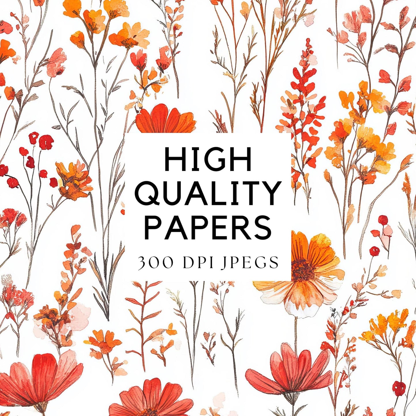 Watercolor Fall Wildflower Digital Papers