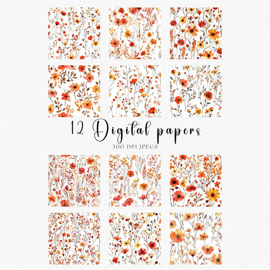 Watercolor Fall Wildflower Digital Papers