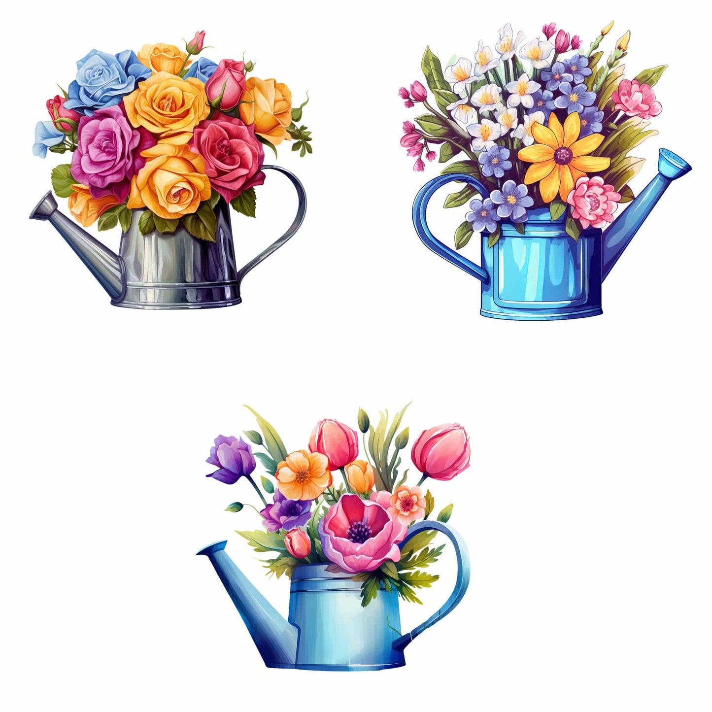 Watercolor Floral watering can clipart