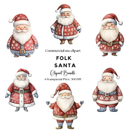 Watercolor Folk Santa Clipart