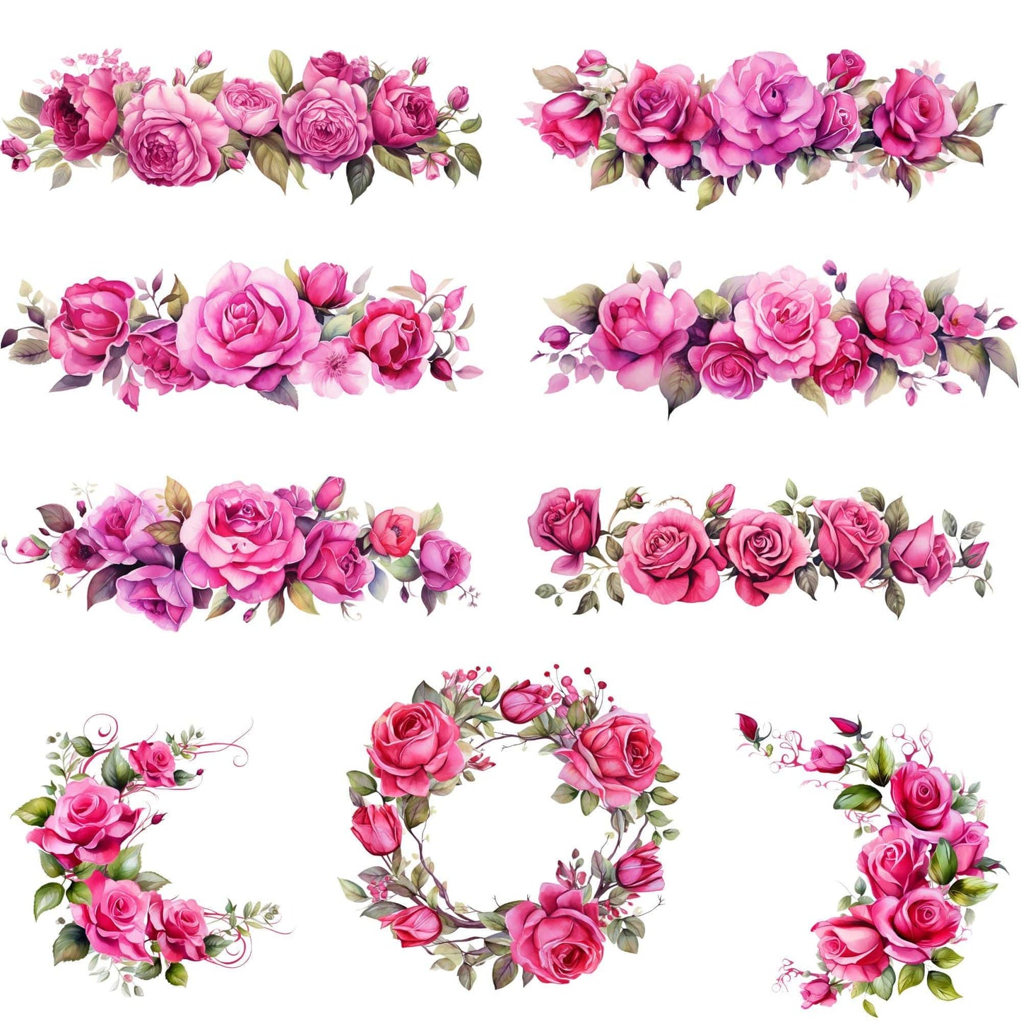 Watercolor Fuchsia Rose Floral Clipart