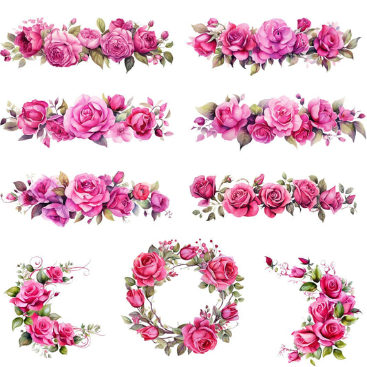 Watercolor Fuchsia Rose Floral Clipart