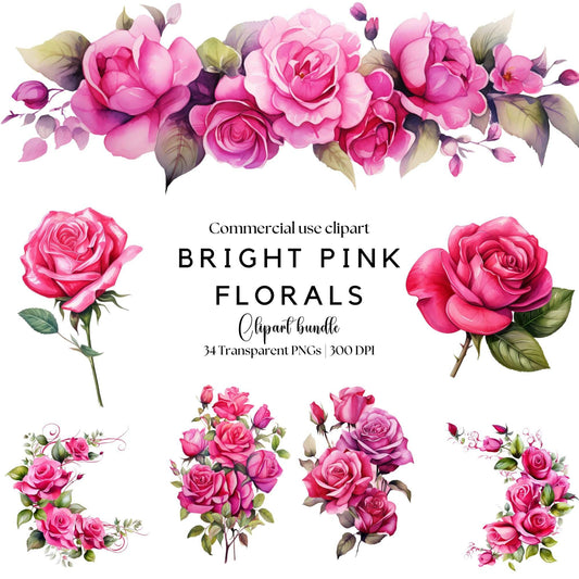 Watercolor Fuchsia Rose Floral Clipart