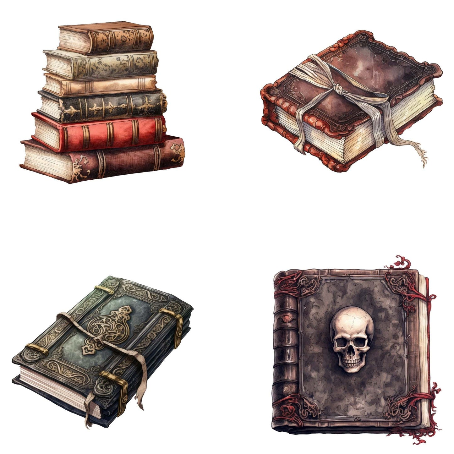 Clipart de estantería gótica de acuarela